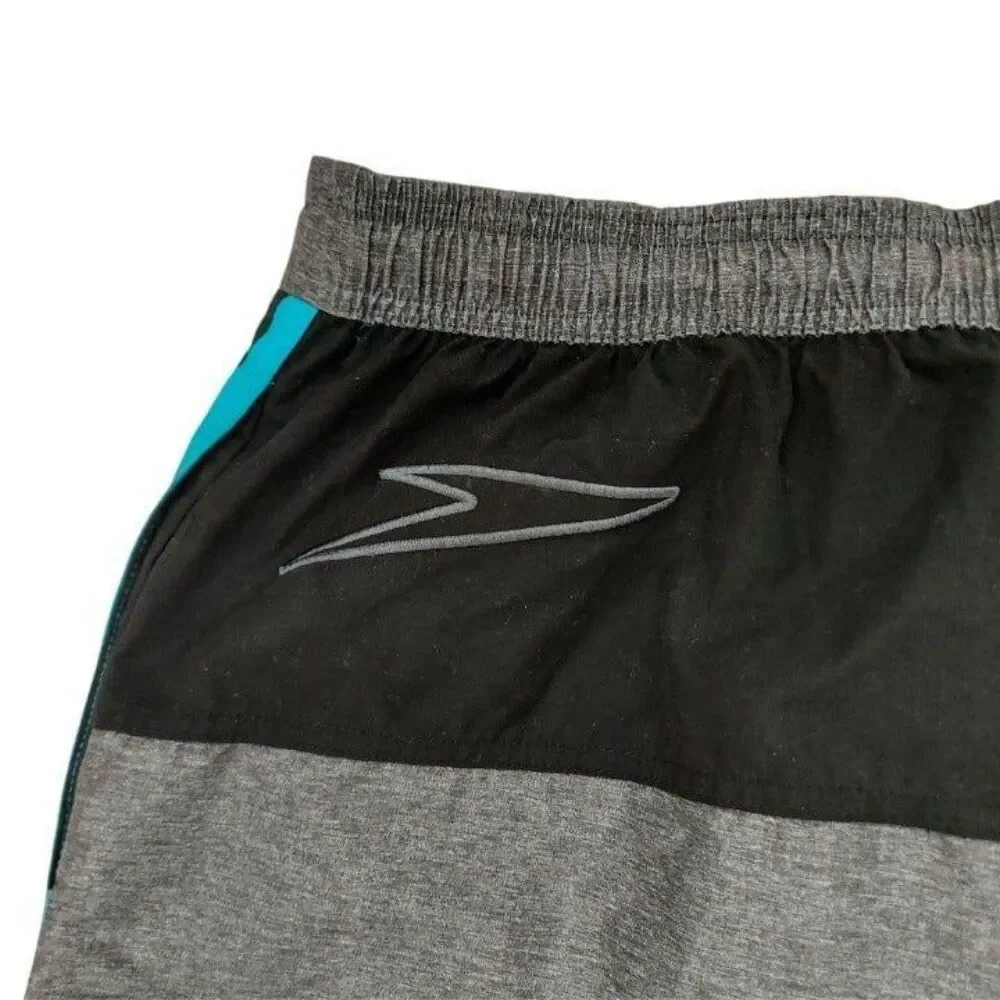 Speedo Swimming Shorts Mens Large Gray Black Trunks Mesh Lined Beach Travel